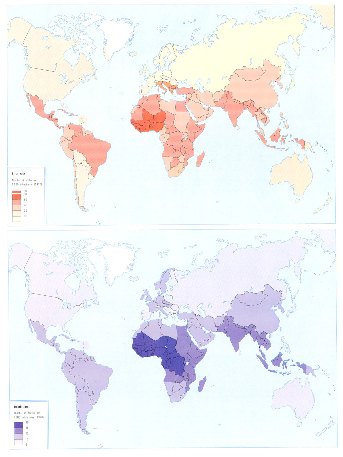 AFRICA. Africa and World population; Birth rate; Death rate 1973 old map